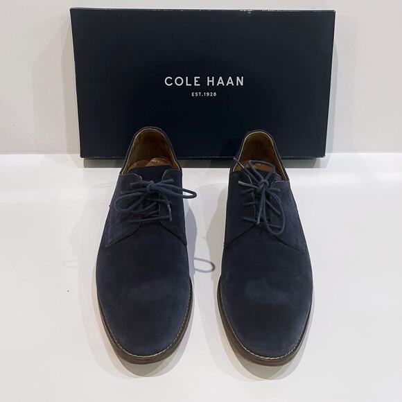 Cole Haan 8.5 M Cambridge Plain Oxford Blue Suede Leather Lace-Up Almond Toe - Picture 5 of 13